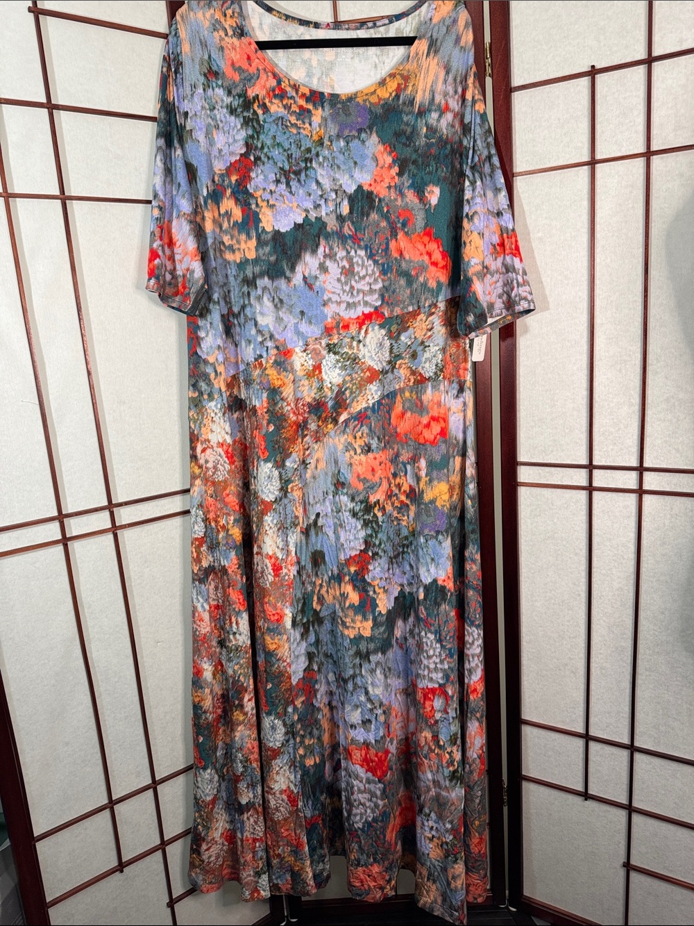 Soft Surroundings Multicolor Floral Print Maxi Dress — Coral, Lavender, Green